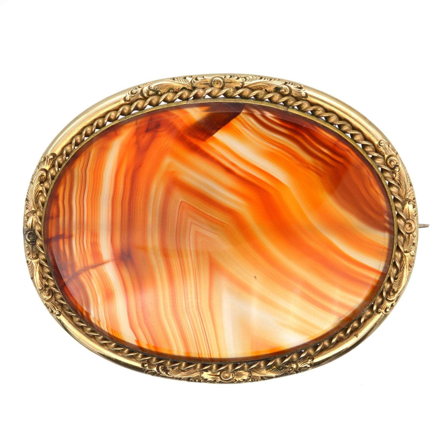Large Scottish Victorian 9ct Gold Banded Agate Brooch