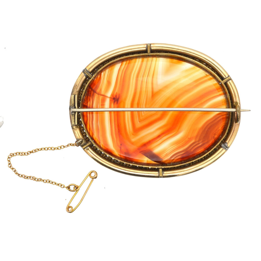 Large Scottish Victorian 9ct Gold Banded Agate Brooch