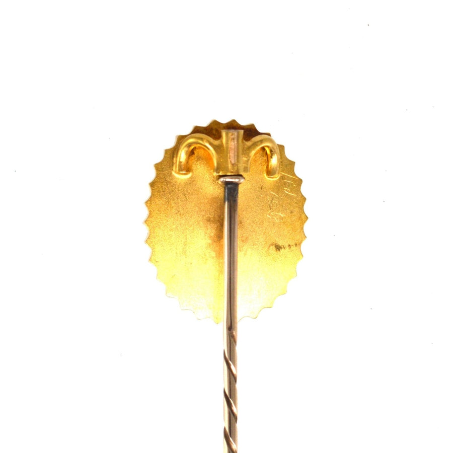 Large Victorian 15ct Gold Oval Tie Pin with Split Pearl Leaf Motif | Parkin and Gerrish (UK)