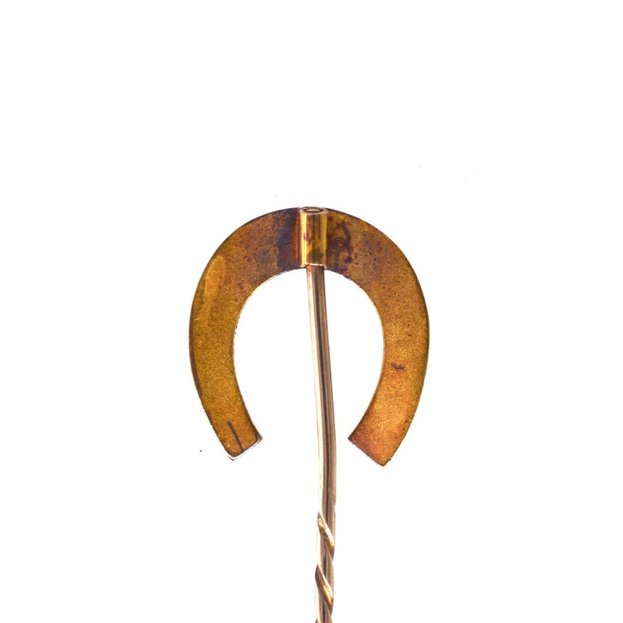Large Victorian 9ct gold horseshoe tie pin symbolizing good luck and protection from evil.