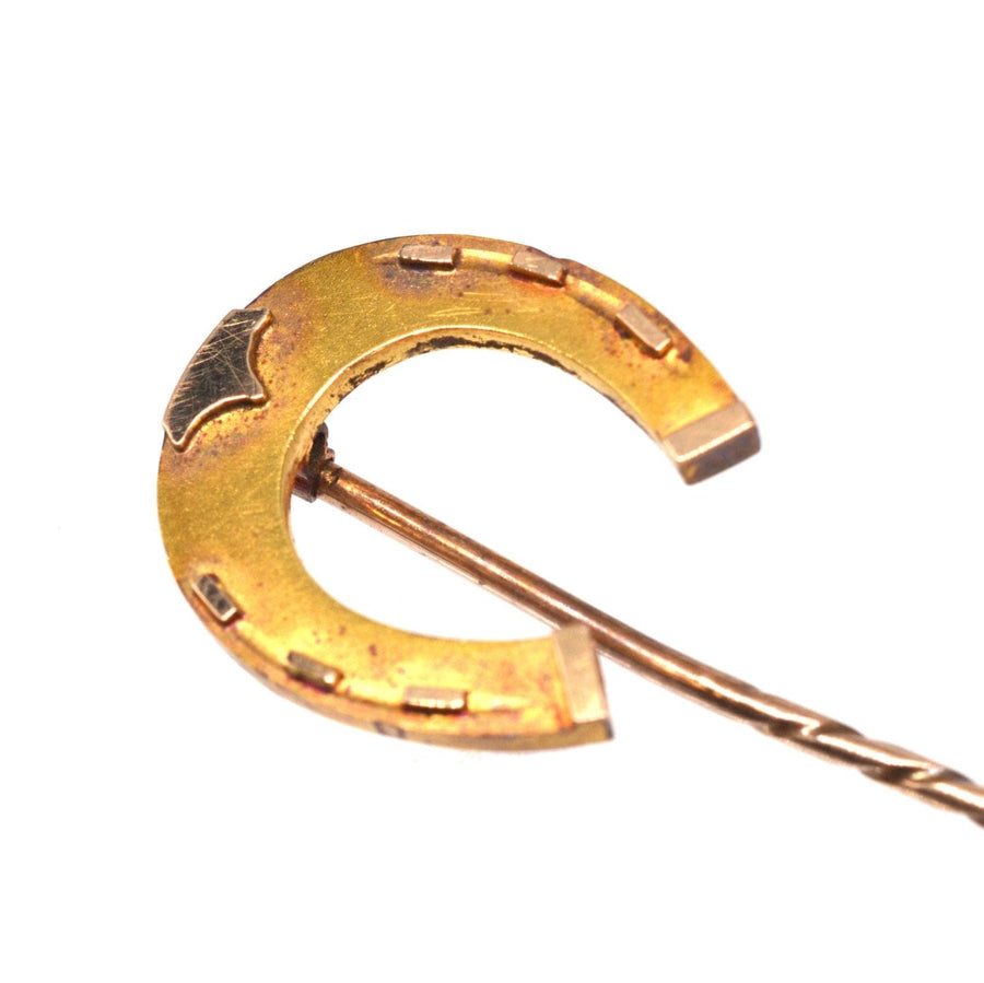 Large Victorian 9ct gold horseshoe tie pin symbolizing good luck and protection, perfect for the modern gentleman.