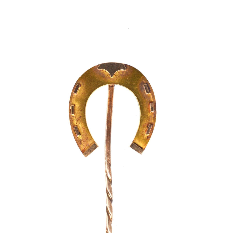 Large Victorian 9ct Gold horseshoe tie pin, symbolizing luck and protection, perfect for the modern gentleman's attire.