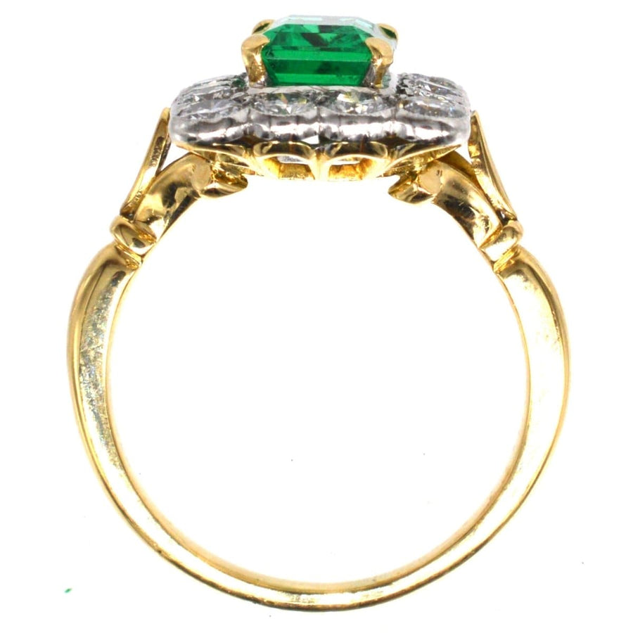 Large Vintage 18ct Gold & Platinum, Certificated Emerald and Diamond Rectangular Cluster Ring | Parkin and Gerrish | Antique & Vintage Jewellery