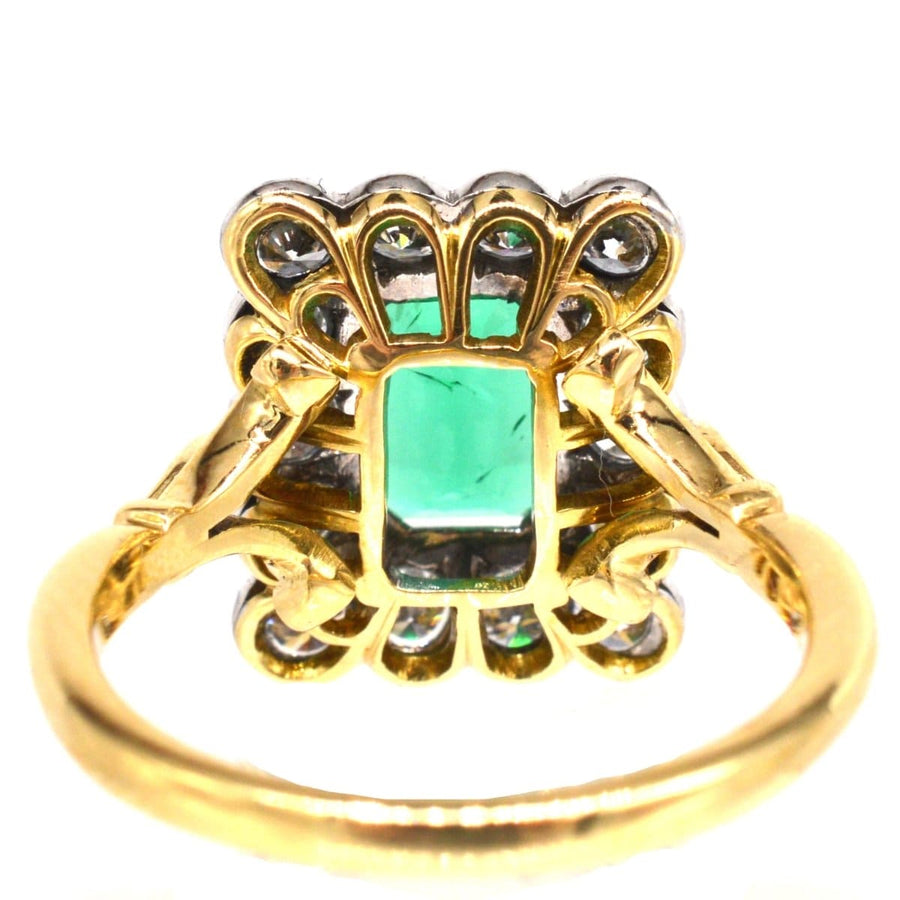 Large Vintage 18ct Gold & Platinum, Certificated Emerald and Diamond Rectangular Cluster Ring | Parkin and Gerrish | Antique & Vintage Jewellery