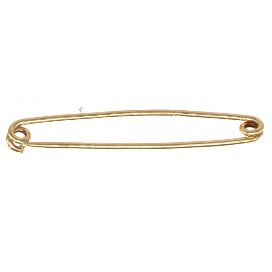 Large vintage 9ct gold safety pin brooch by Deakin & Francis, perfect for fashion or practical use.