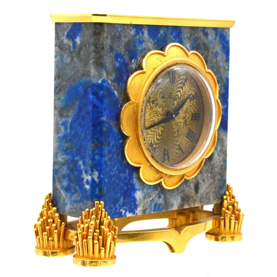 Late 1960s French 18ct gold and lapis lazuli mantlepiece clock by de Brysal in original case.