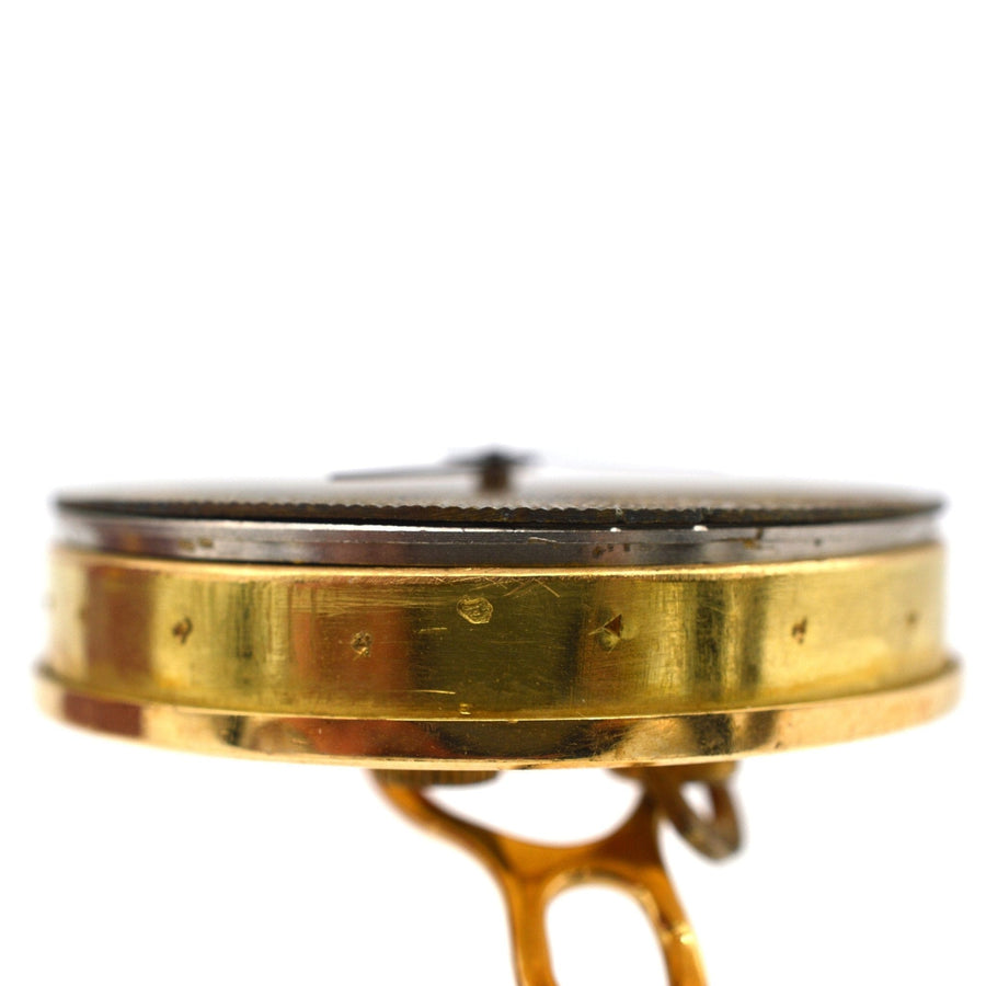 Side view of late 1960s French gold and lapis lazuli mantlepiece clock by de Brysal, showcasing its intricate design.