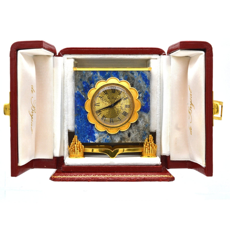 Late 1960s French 18ct gold lapis lazuli mantlepiece clock by de Brysal in original case.