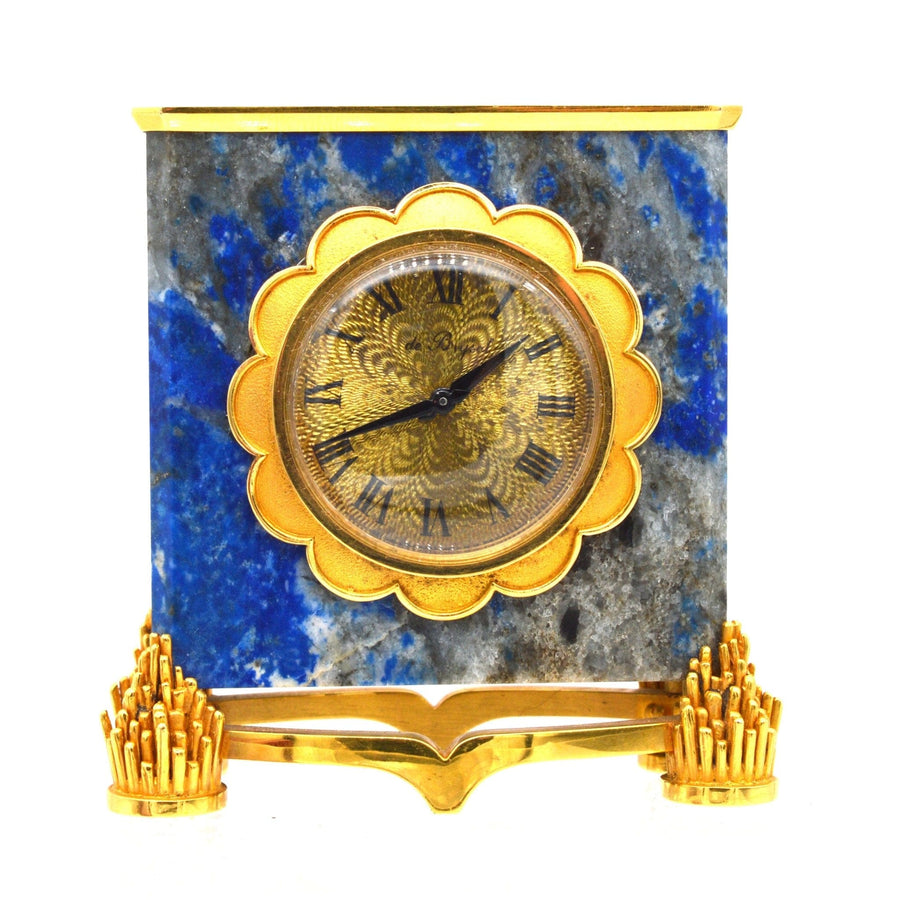 Late 1960s French 18ct gold lapis lazuli clock by de Brysal in original case, exquisite craftsmanship.