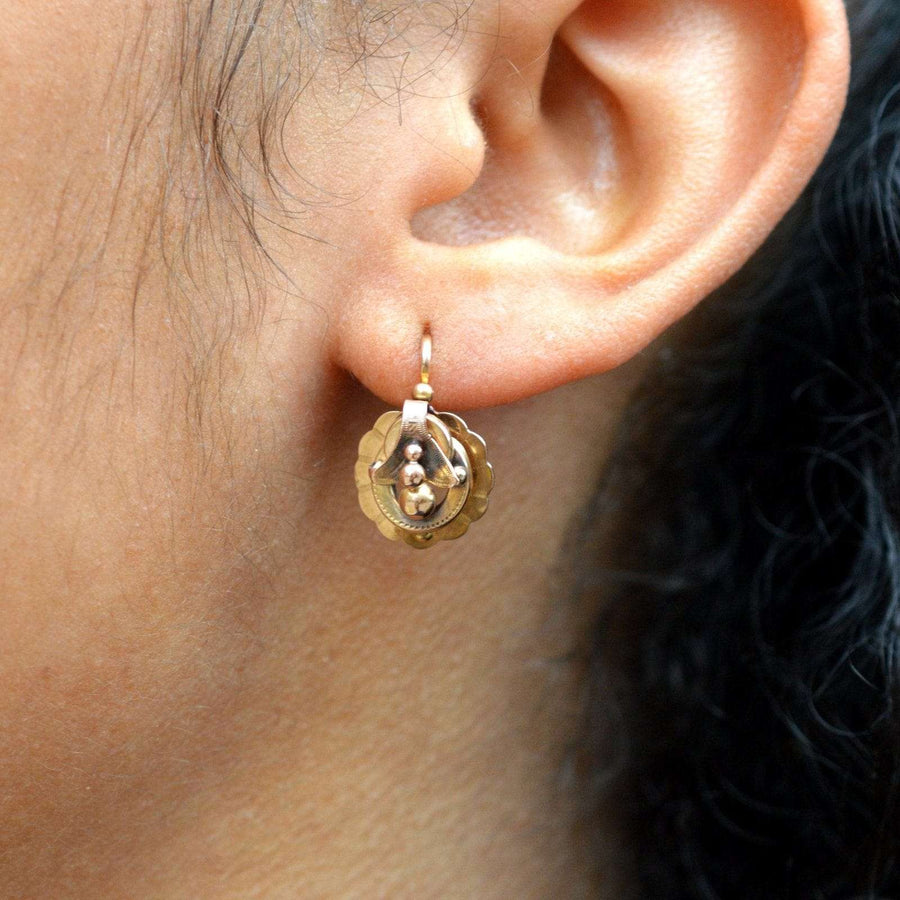 French 19th Century 18ct Gold Mini Hoop "Dormeuses" Earrings