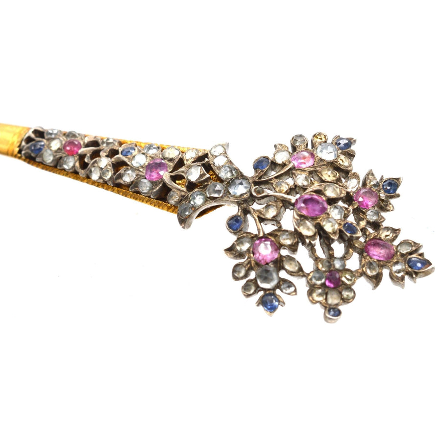 Late 19th Century Sri Lankan Silver & Gold Kondakoora Hairpin / Brooch