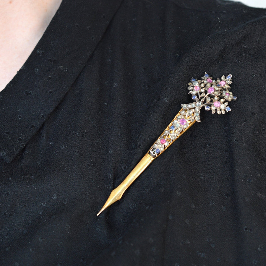 Late 19th Century Sri Lankan Silver & Gold Kondakoora Hairpin / Brooch