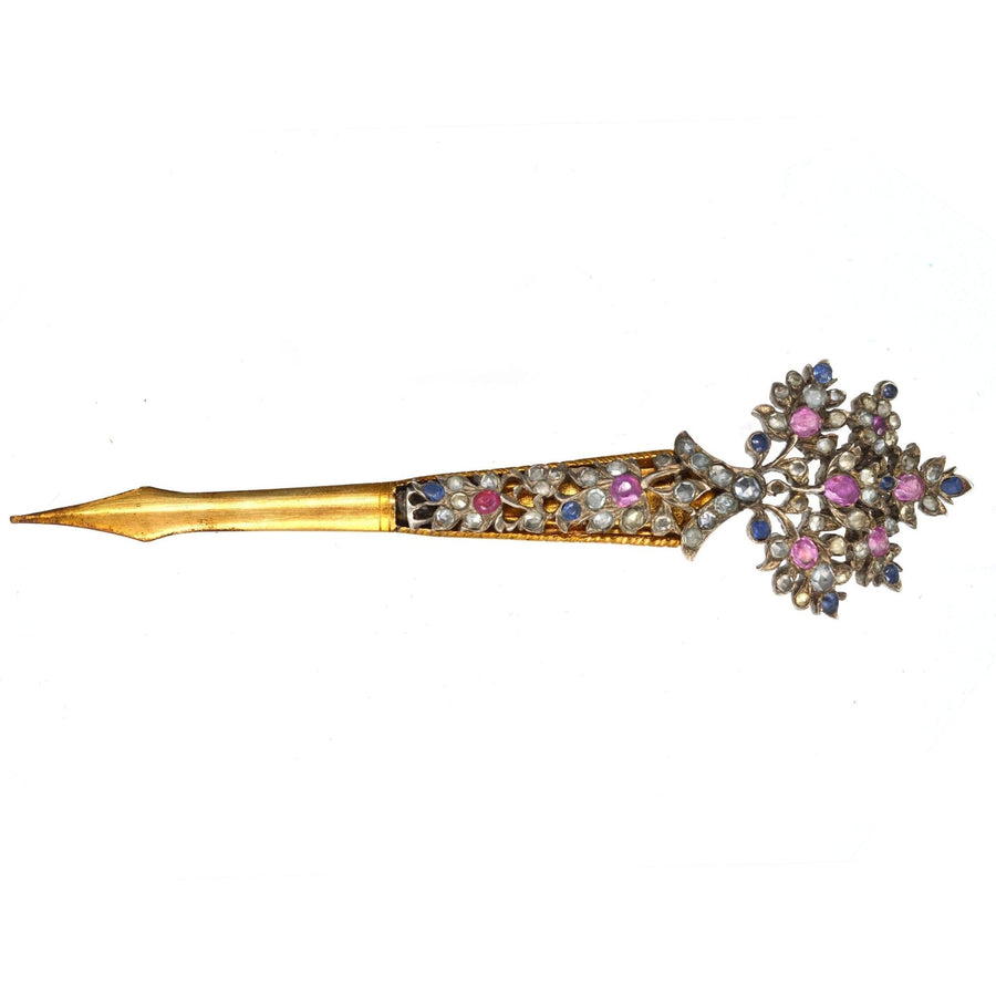 Late 19th Century Sri Lankan Silver & Gold Kondakoora Hairpin / Brooch