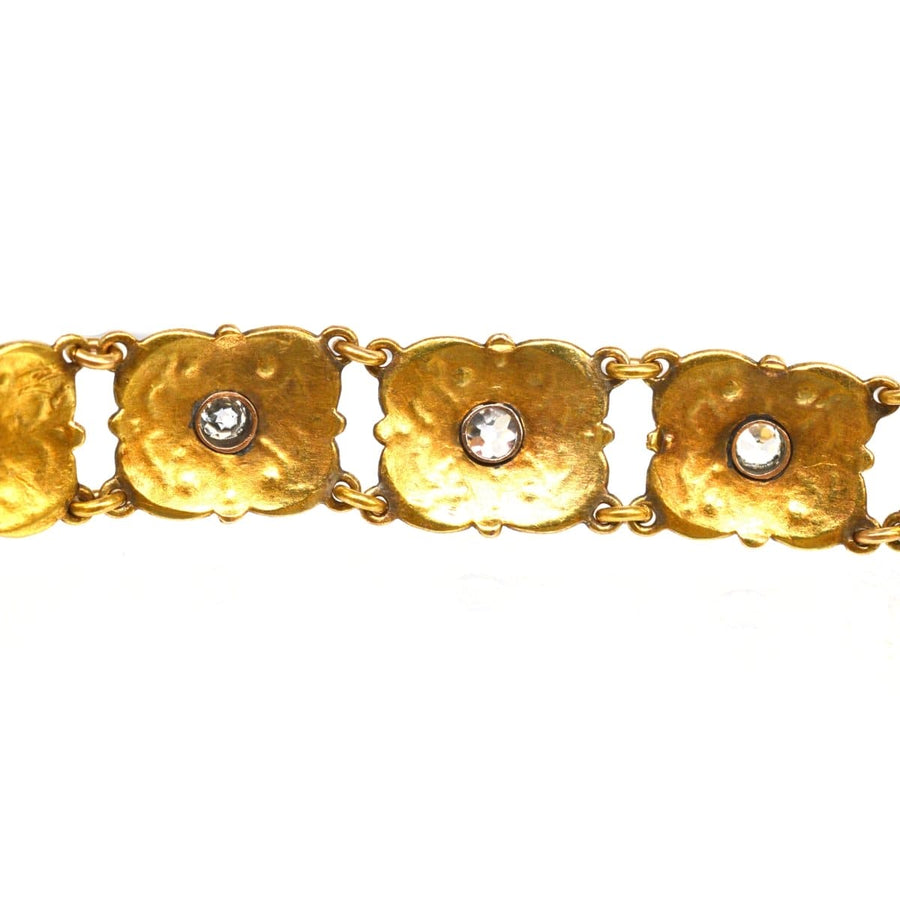 Art Nouveau 18ct gold bracelet featuring old mine cut diamonds in a floral design, perfect for antique jewelry collectors.