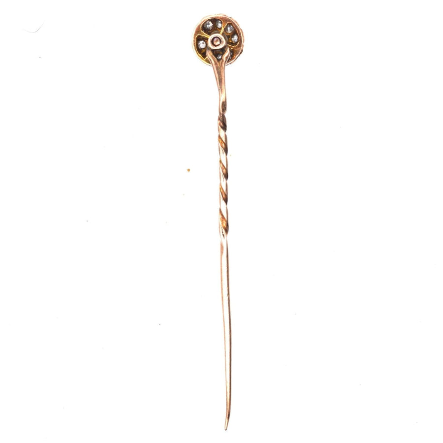 Late Victorian 15ct Gold Natural Pearl and Diamond Cluster Tie Pin | Parkin and Gerrish (UK)
