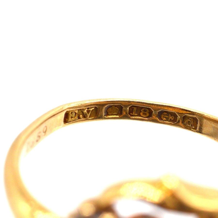 Late Victorian 18ct Gold, Sapphire and Diamond Three Stone Crossover Ring