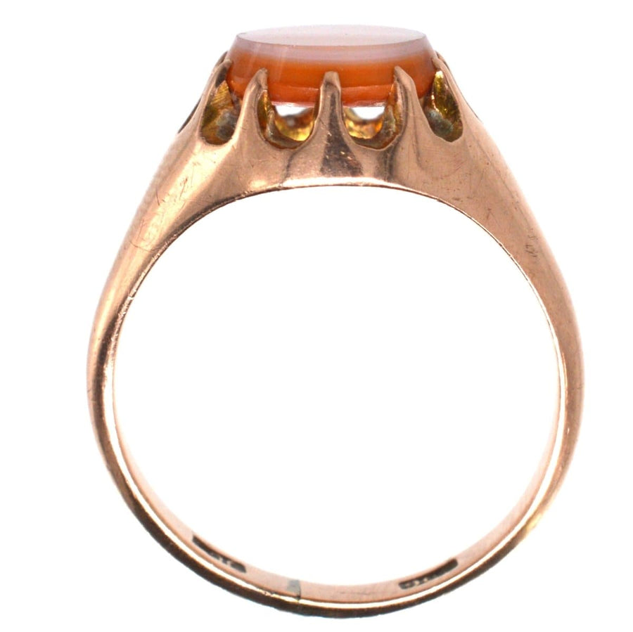 Late Victorian 9ct gold sardonyx signet ring showcasing unique stone design and elegant craftsmanship.