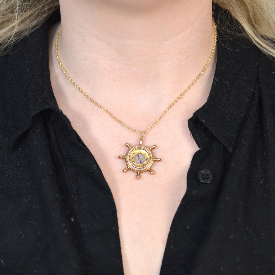 Late Victorian 9ct Gold Ship Wheel Compass Pendant