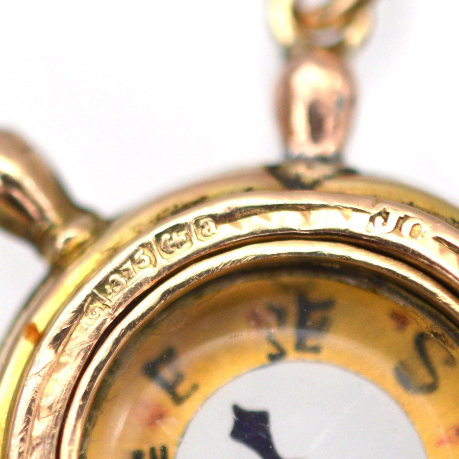 Late Victorian 9ct Gold Ship Wheel Compass Pendant