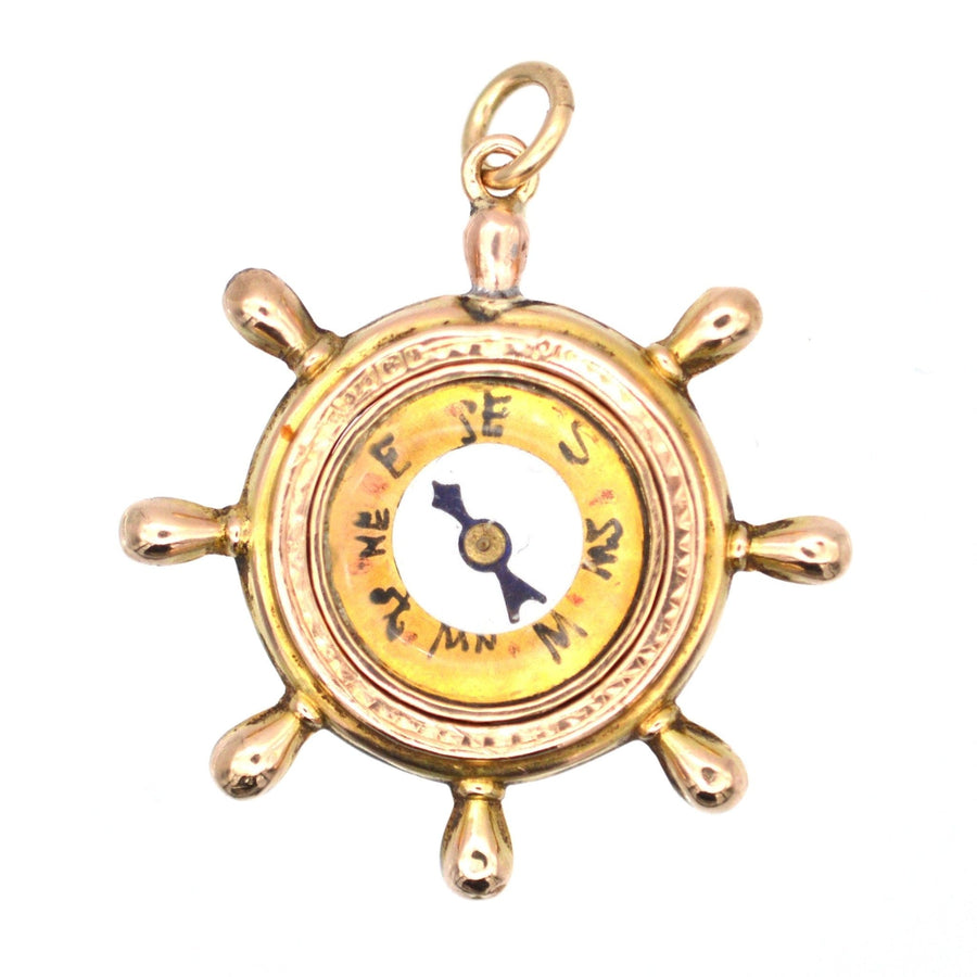 Late Victorian 9ct Gold Ship Wheel Compass Pendant