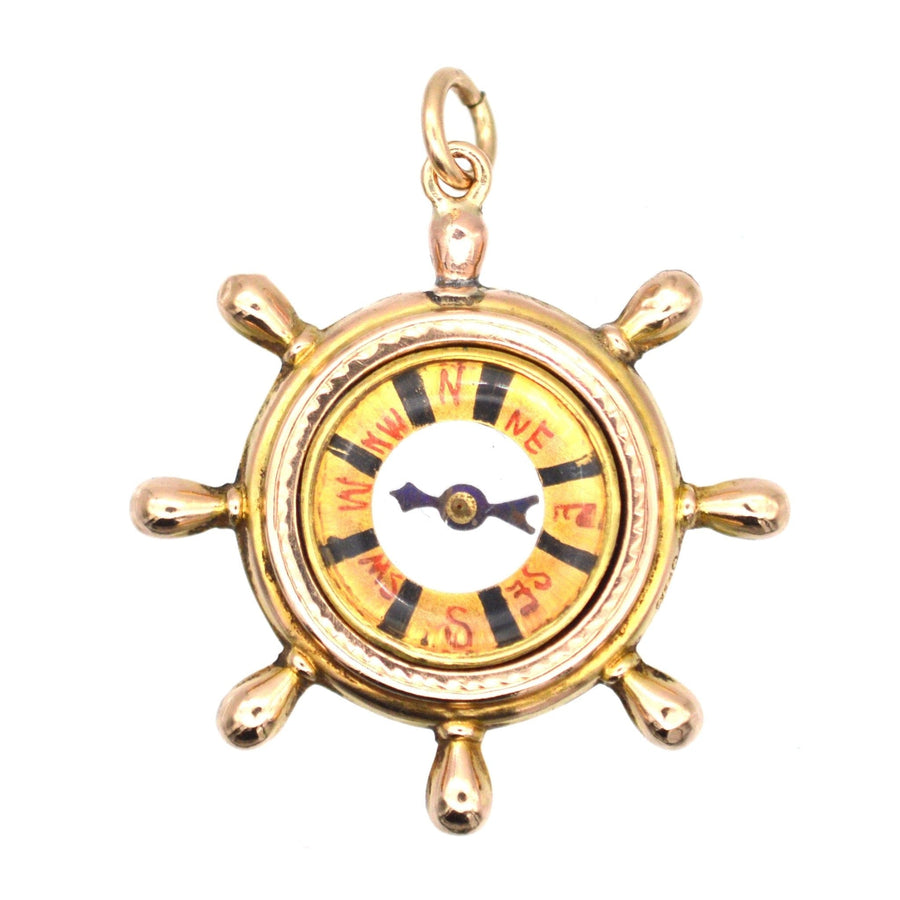 Late Victorian 9ct Gold Ship Wheel Compass Pendant
