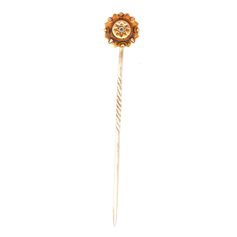 Late Victorian 9ct gold tie pin with diamond in star motif, vintage accessory circa 1880s, elegant gift idea.