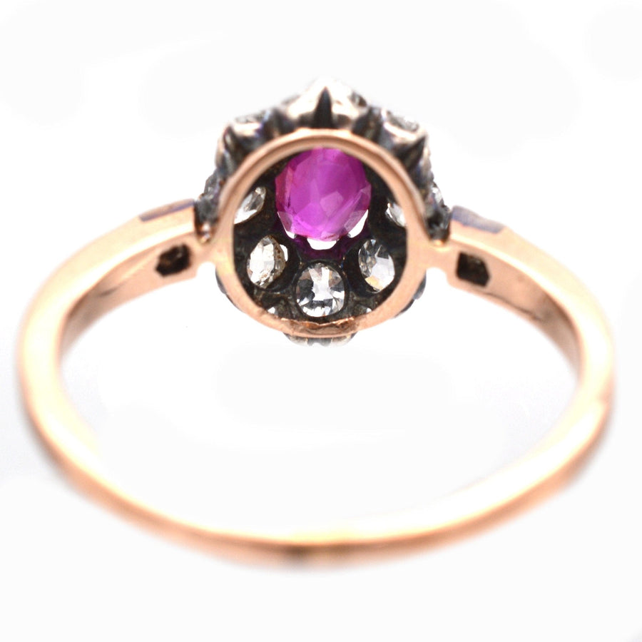 Late Victorian Silver & 15ct Rose Gold, Burma Ruby & Old Mine Cut Diamond Cluster Ring