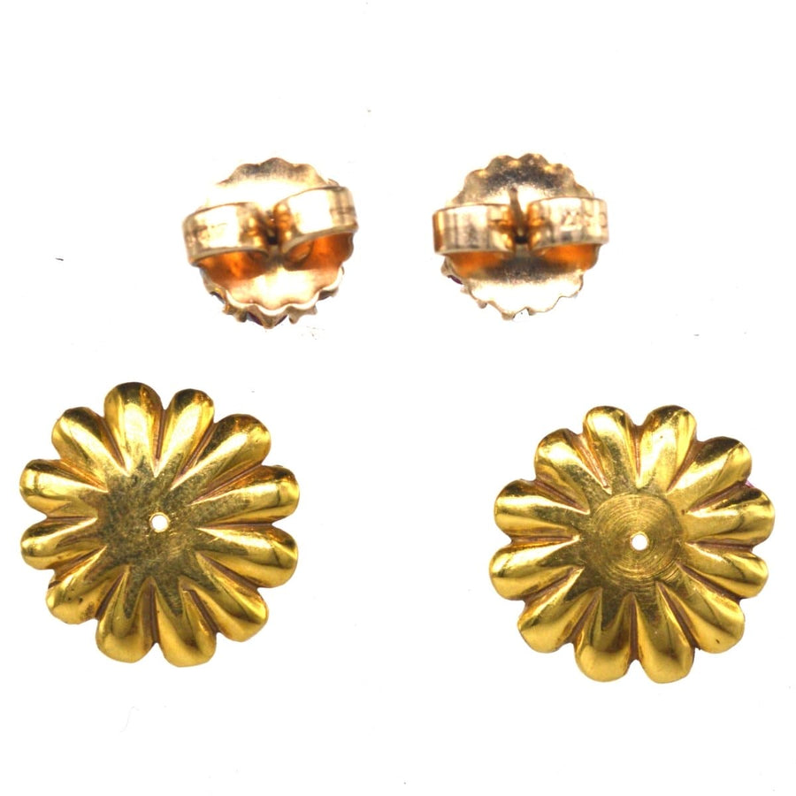 Mid Century 10ct Gold Ruby and Diamond Cluster Earrings with detachable Gold Flower Petal Jacket | Parkin and Gerrish | Antique & Vintage Jewellery