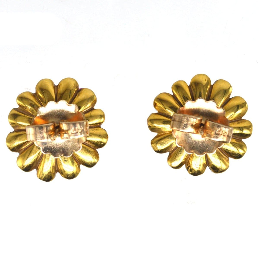 Mid Century 10ct Gold Ruby and Diamond Cluster Earrings with detachable Gold Flower Petal Jacket | Parkin and Gerrish | Antique & Vintage Jewellery