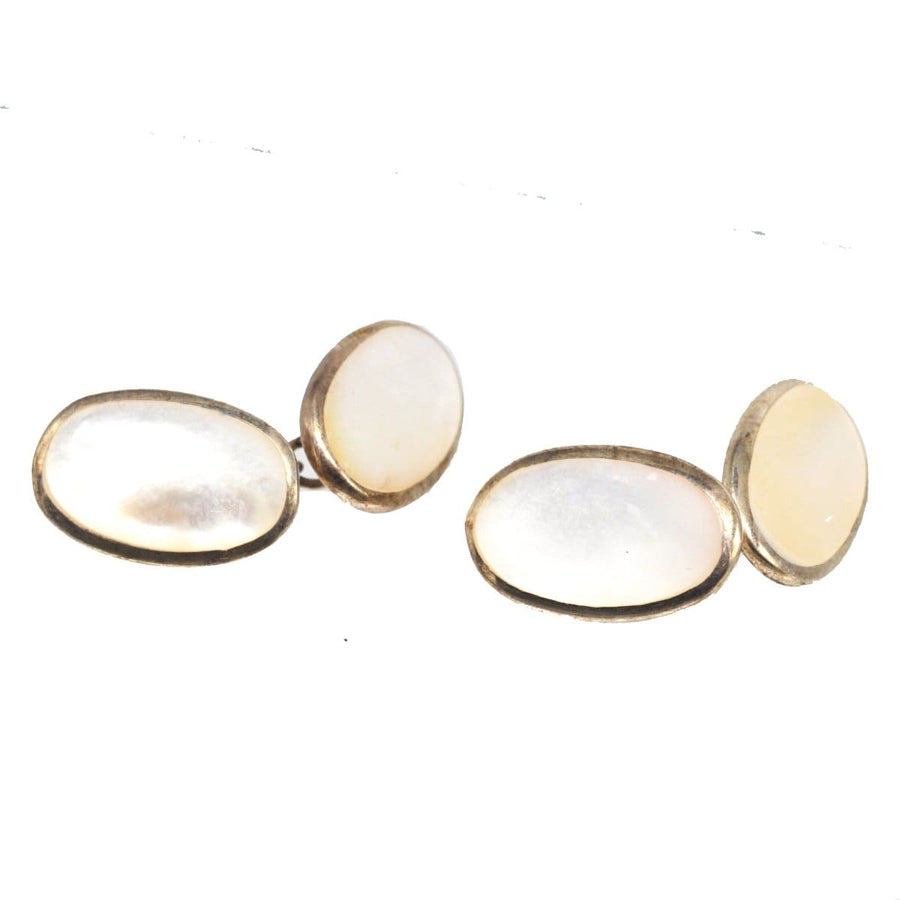 Mid Century German silver mother of pearl oval cufflinks, stylish and timeless accessory for any formal shirt.