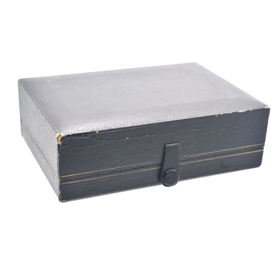 vintage black leather box for Norman Hartnell lighter and cufflinks, complete with original hardware