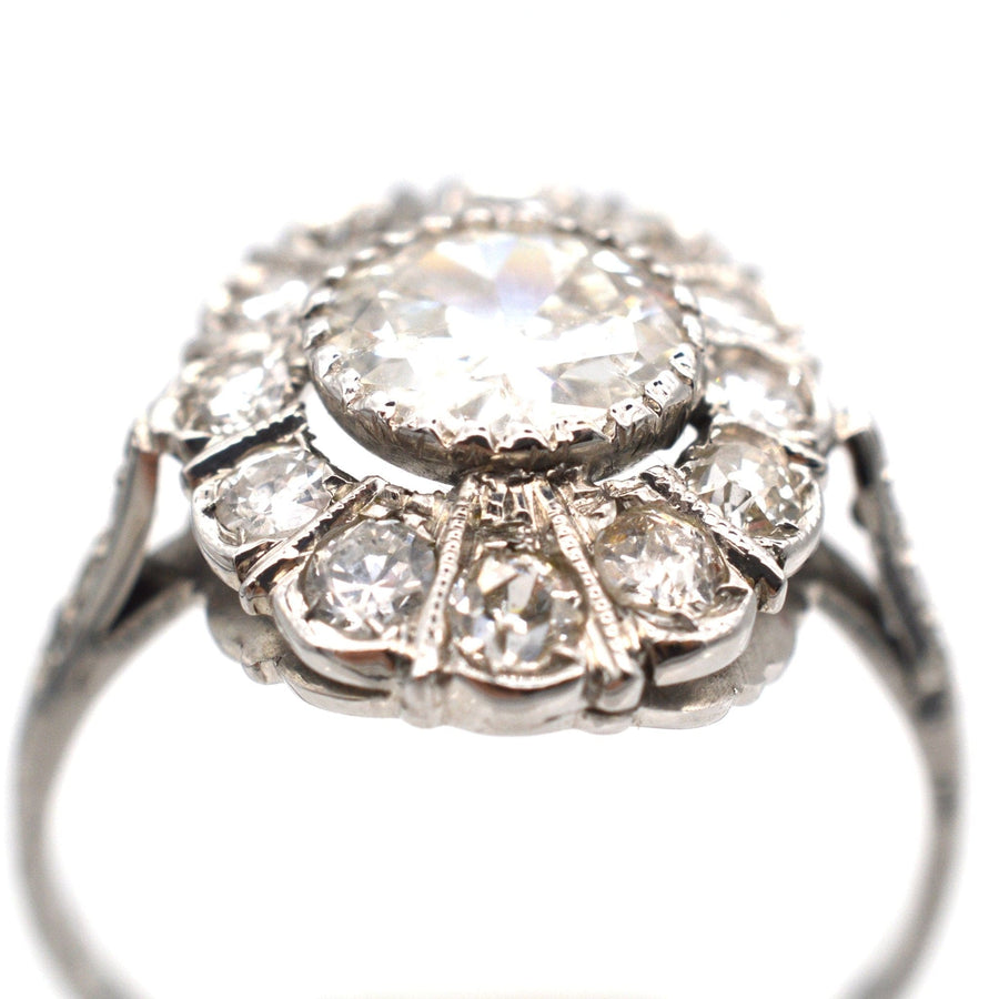 Mid Century Platinum, Oval Diamond Cluster Ring | Parkin and Gerrish | Antique & Vintage Jewellery