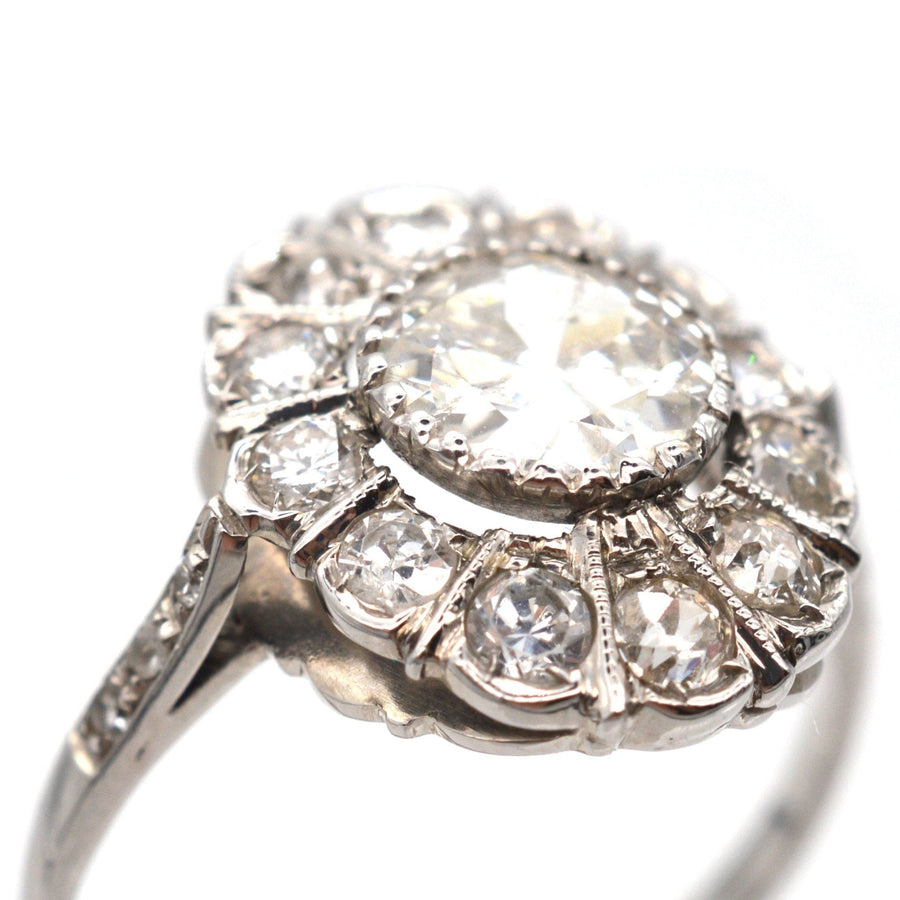 Mid Century Platinum, Oval Diamond Cluster Ring | Parkin and Gerrish | Antique & Vintage Jewellery