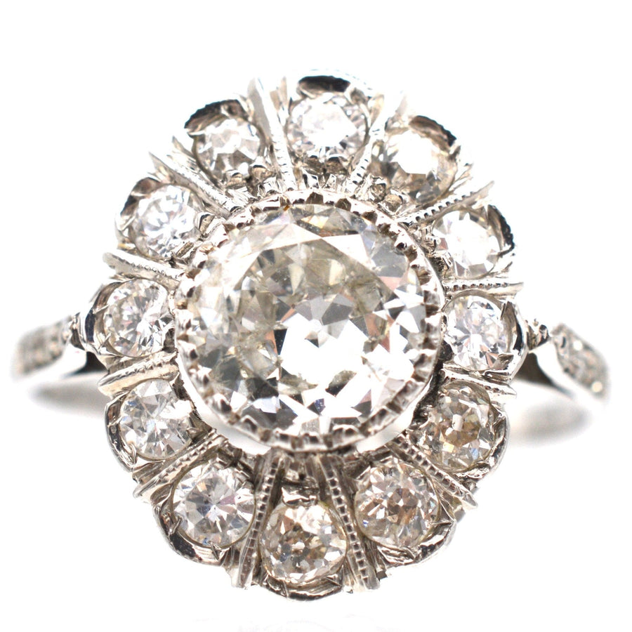 Mid Century Platinum, Oval Diamond Cluster Ring | Parkin and Gerrish | Antique & Vintage Jewellery