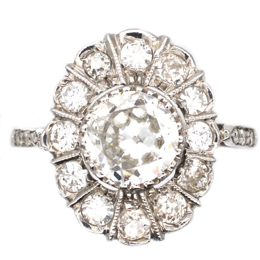 Mid Century Platinum, Oval Diamond Cluster Ring | Parkin and Gerrish | Antique & Vintage Jewellery