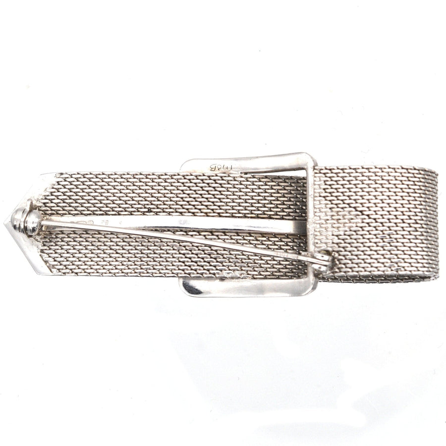 Mid Century silver buckle brooch with marcasite detailing, American origin, imported into London in 1964.