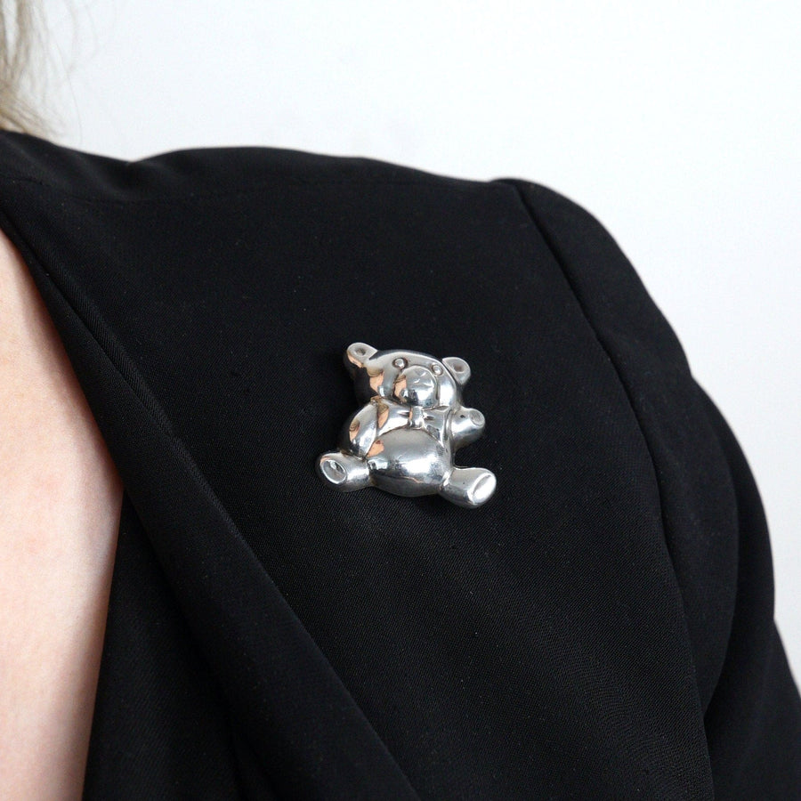 Mid Century Silver Teddy Bear Brooch Pendant | Parkin and Gerrish | Antique & Vintage Jewellery