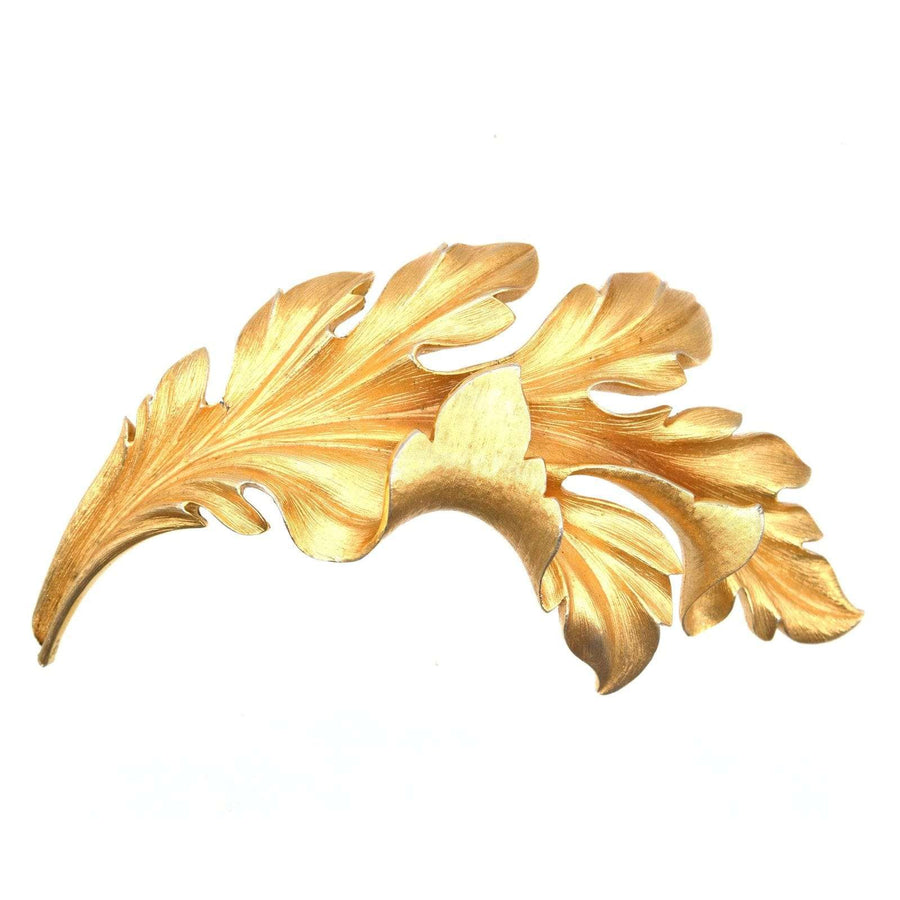 Mid Century Trifari Large Gilt Metal Leaf Brooch