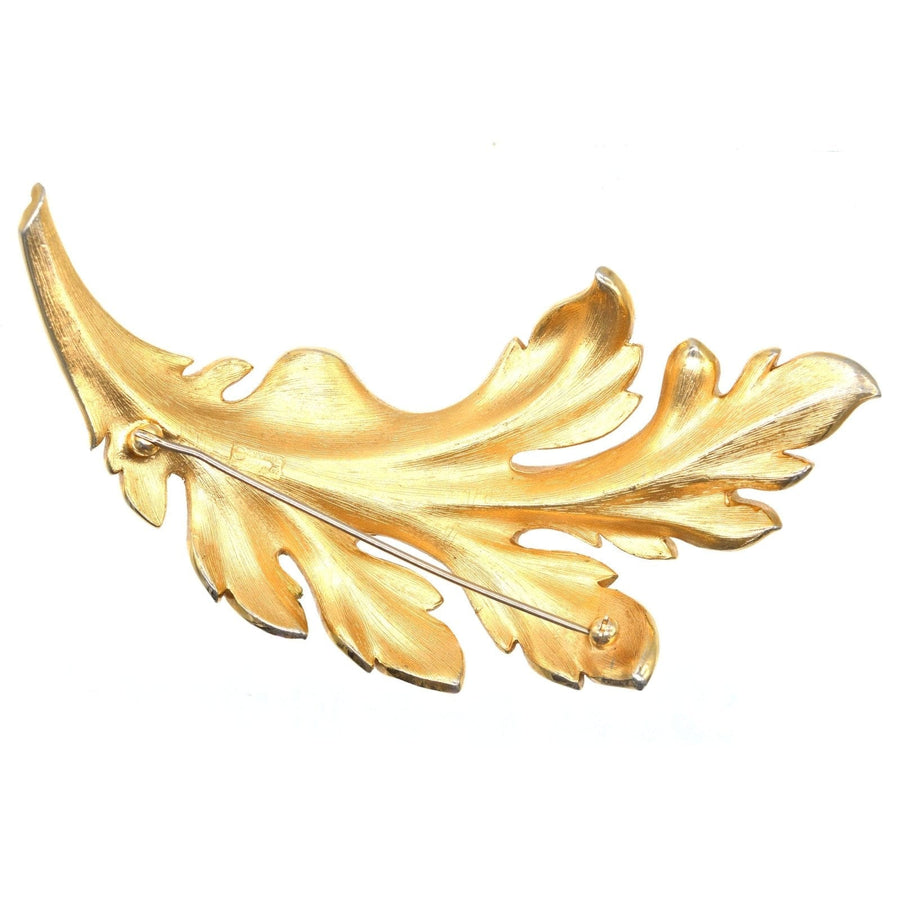 Mid Century Trifari Large Gilt Metal Leaf Brooch