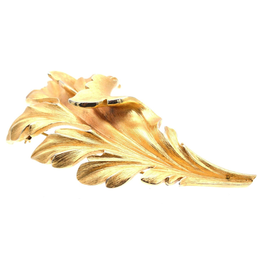 Mid Century Trifari Large Gilt Metal Leaf Brooch