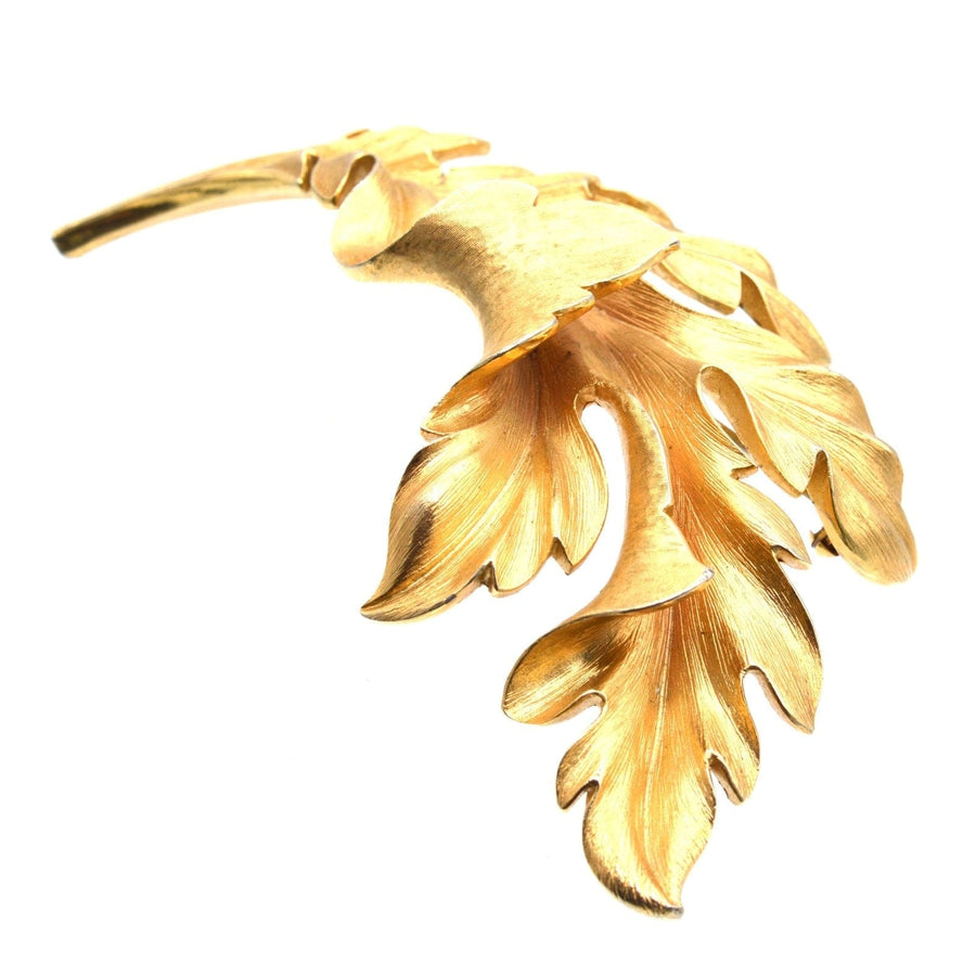 Mid Century Trifari Large Gilt Metal Leaf Brooch