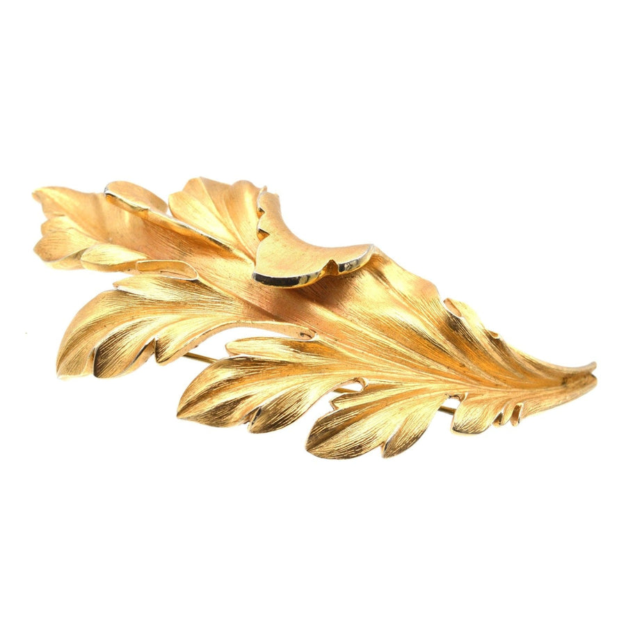 Mid Century Trifari Large Gilt Metal Leaf Brooch