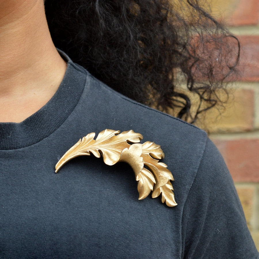 Mid Century Trifari Large Gilt Metal Leaf Brooch