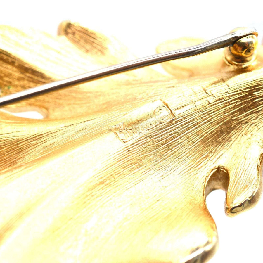 Mid Century Trifari Large Gilt Metal Leaf Brooch