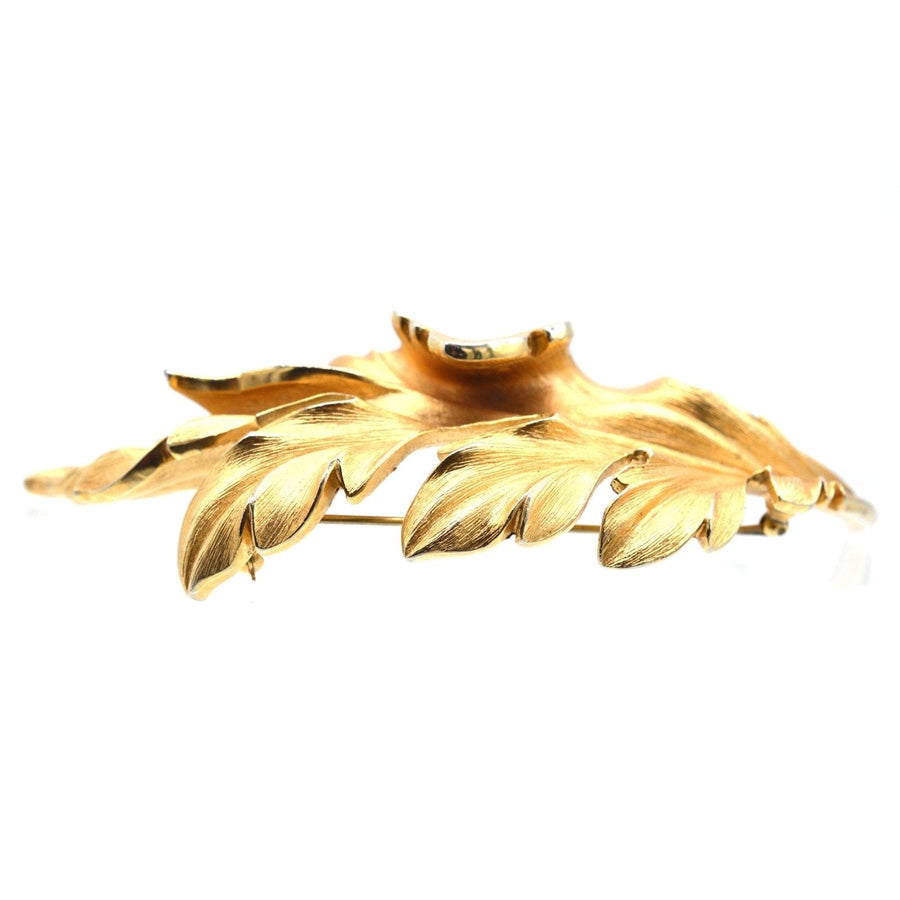 Mid Century Trifari Large Gilt Metal Leaf Brooch