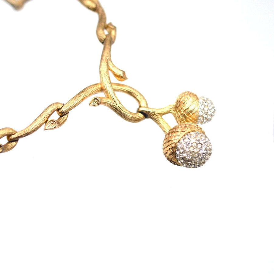 Mid - Century Trifari Naturalistic Branch and Twin Acorn Gold - Tone Statement Necklace