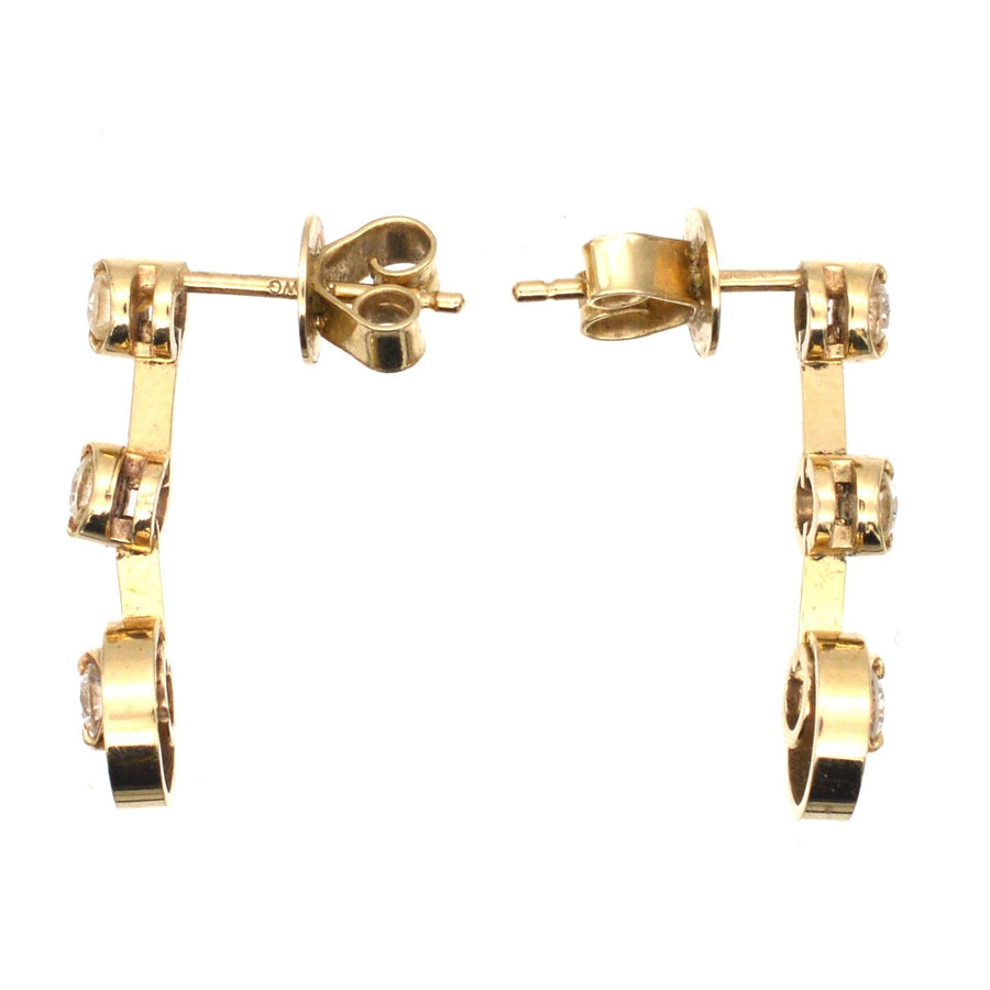 Modern 18ct Gold, Three Stone Diamond Drop Earrings | Parkin and Gerrish | Antique & Vintage Jewellery