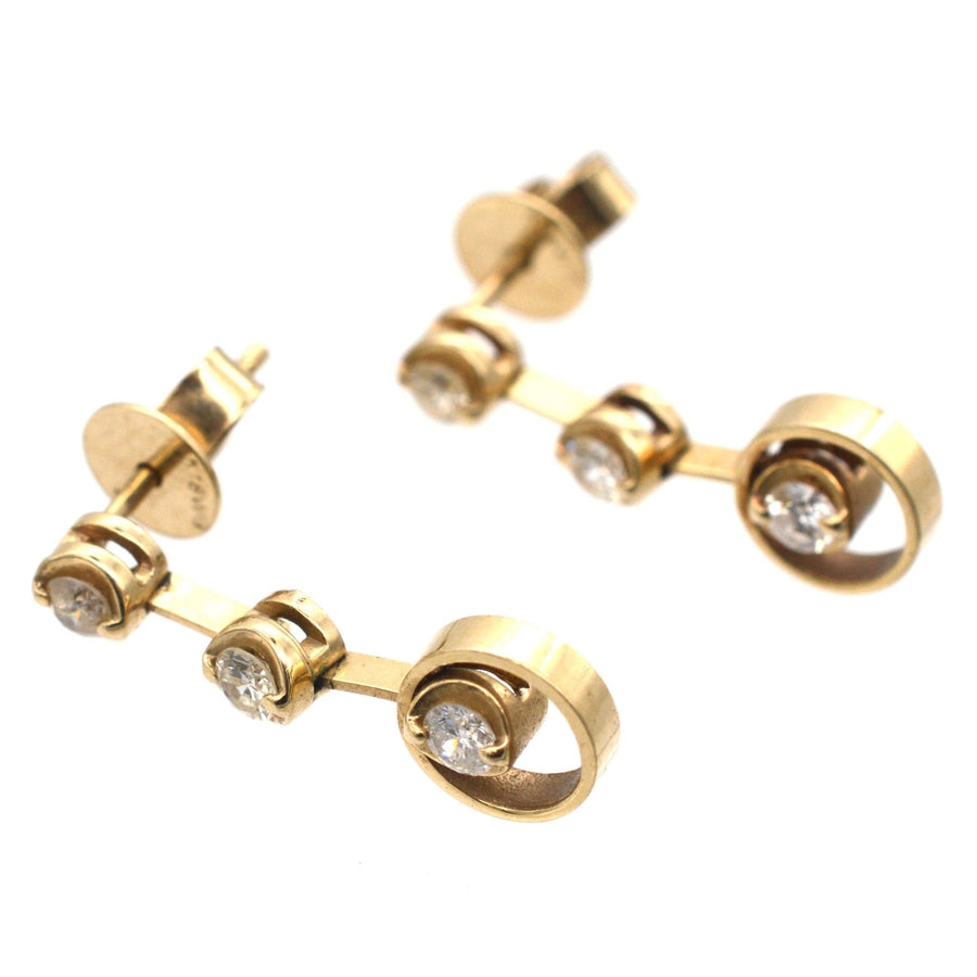 Modern 18ct Gold, Three Stone Diamond Drop Earrings | Parkin and Gerrish | Antique & Vintage Jewellery