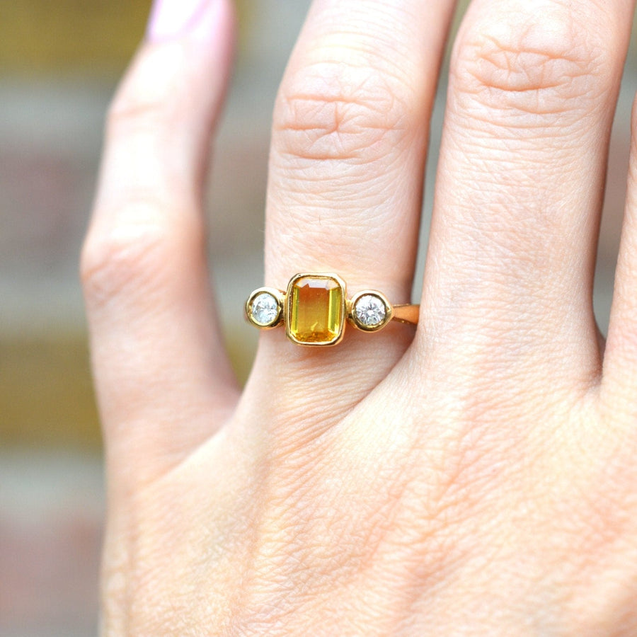 Modern 18ct Gold, Yellow Sapphire and Diamond Three Stone Ring | Parkin and Gerrish | Antique & Vintage Jewellery