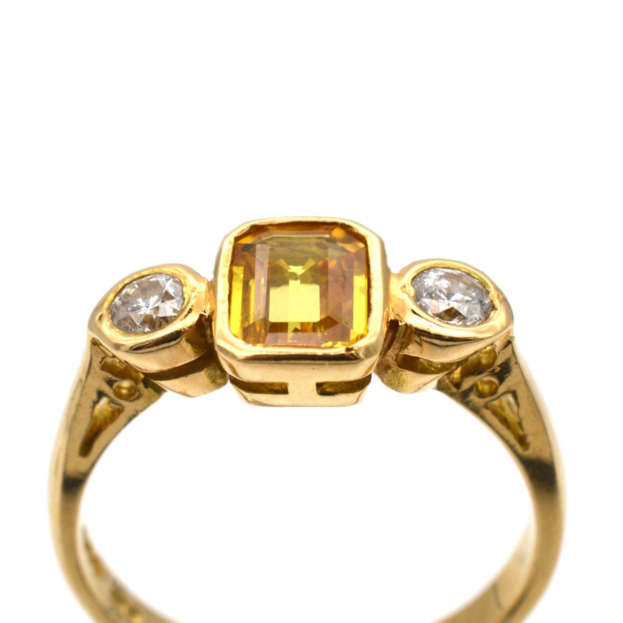 Modern 18ct Gold, Yellow Sapphire and Diamond Three Stone Ring | Parkin and Gerrish | Antique & Vintage Jewellery